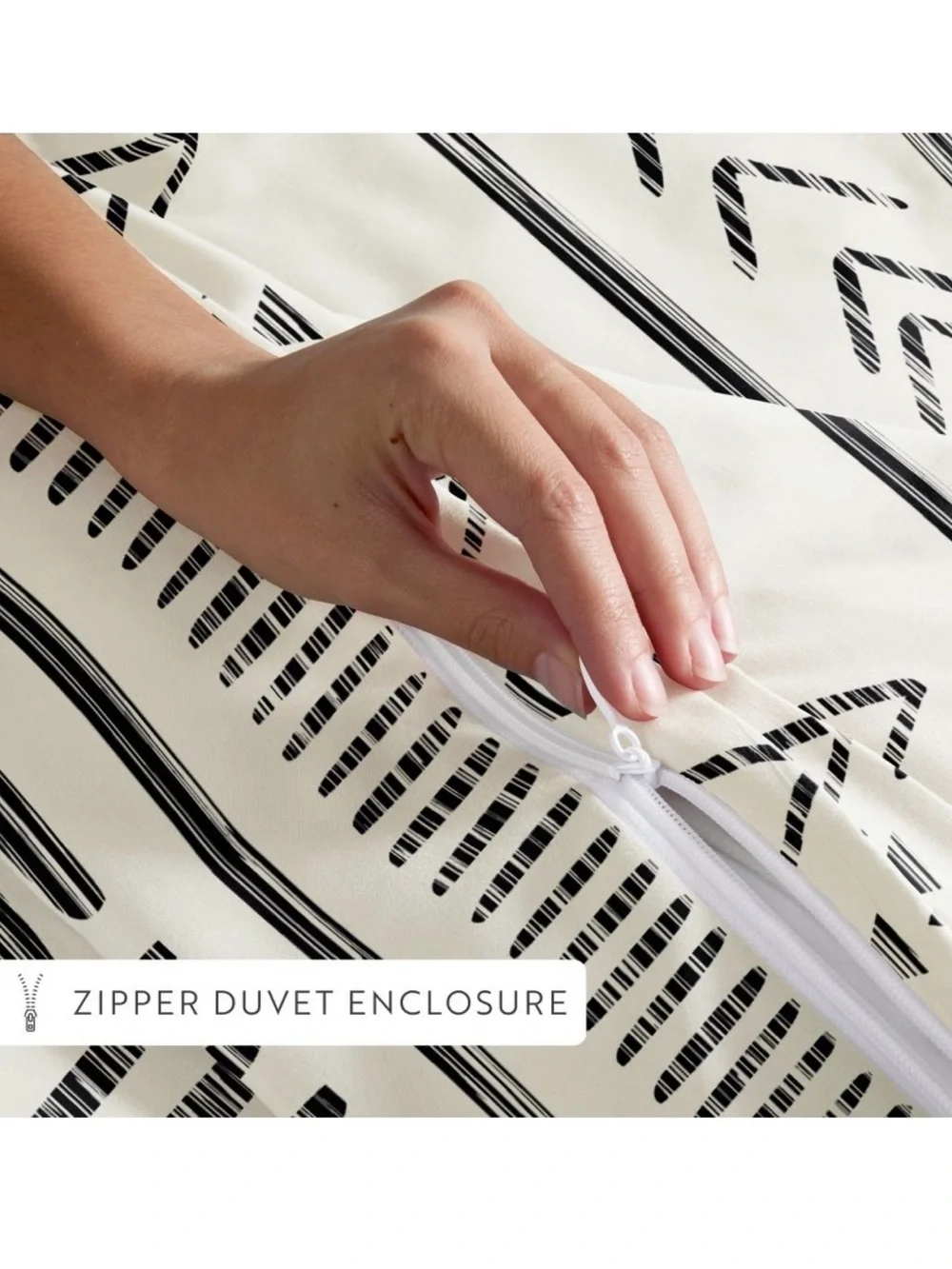 BECKY CAMERON ~ Black White Geometric Boho Striped King Duvet Cover/Pillow Cases